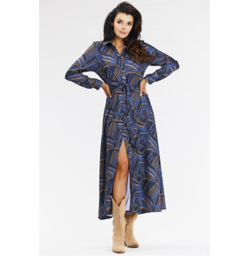 Sukienka Model A665 Navy/Brown Pattern - awama