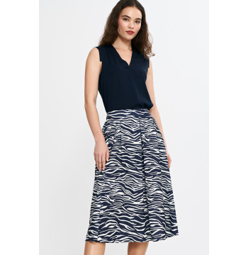Spódnica midi z zakładkami SP83 Wzór Zebra/Navy - Nife