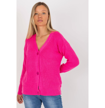 Sweter Kardigan Model LC-SW-0321.06X Fluo Pink - Rue Paris
