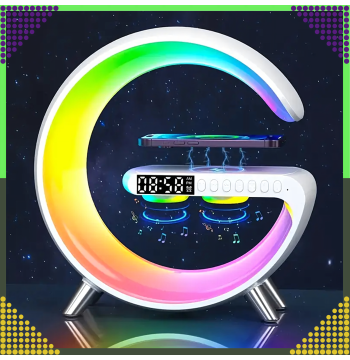 Lampka Nocna Led Sterowana Telefonem Indukcja Qi Głośnik Zegar Budzik RGB