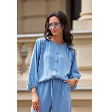 Koszula Damska Model Zaya BLU0212 J07 Blue - Roco Fashion