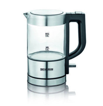 SEVERIN CZAJNIK ELEKTR. SZKŁO-STAL, POJ. 0,5 L, ZAKRYTA GRZAŁKA, W 100% BEZ BPA, OBSŁUGA JEDNĄ RĘKĄ, MOC 1100W WK3472