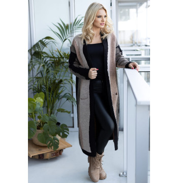 Sweter Kardigan Model 30087 Black/Cappuccino - PeeKaBoo Hurtownia odzieży on-line, moda damska, bielizna i obuwie dla kobiet - Matterhorn.pl