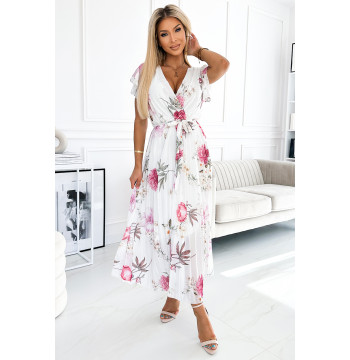 Sukienka Model 434-6 Lisa Flowers/White - Numoco