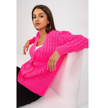 Sweter Kardigan Model LC-SW-8036.74P Fluo Pink - Rue Paris