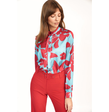 Bluzka z fontaziem w kwiaty B136 Turkus/Flowers - Nife