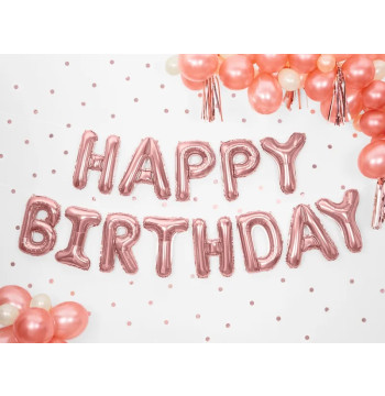 Balon foliowy dekoracja urodzinowa Happy Birthday różowe złoto 340cm x 35cm