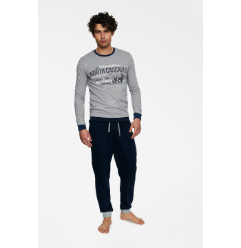 Piżama Męska Model Beast 40034-90X Grey Melange/Navy - Henderson