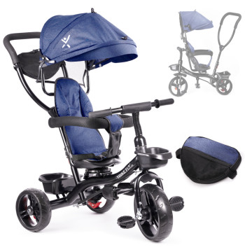Rowerek trójkołowy Trike Fix Lite rower spacerówka 3w1 obracany 360 wolne koło granatowy