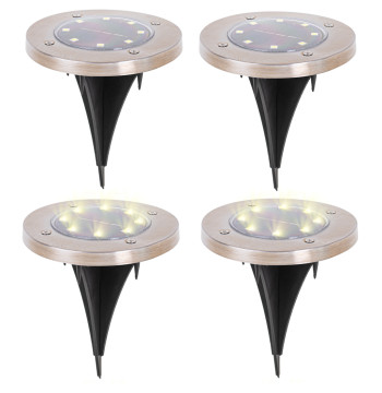 Lampy ogrodowe solarne najazdowe gruntowe czujnik zmierzchu wbijane świecący dysk 8LED 4szt. ciepły biały
