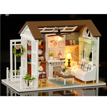 Domek dla lalek drewniany salon model do złożenia LED 8008-A 20,6cm