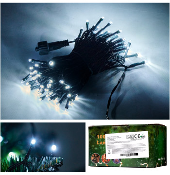 Lampki LED łańcuch świetlny świąteczne choinkowe 10m 100LED zimny biały 8 trybów świecenia