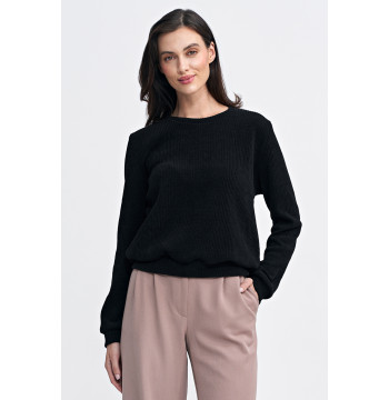 Bluza z dzianiny prążkowanej z długim rękawem BL08 Black - Nife