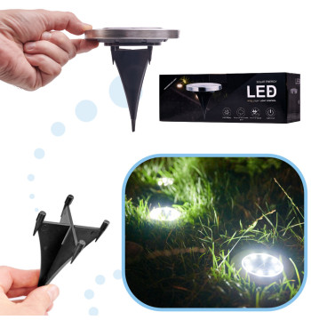 Lampy ogrodowe solarne najazdowe gruntowe czujnik zmierzchu wbijane świecący dysk 8LED 12szt. zimny biały
