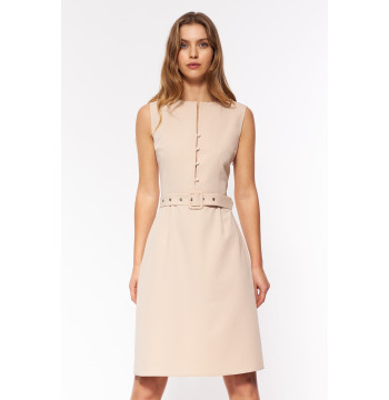 Sukienka Beżowa elegancka sukienka bez rękawów S200 Beige - Nife