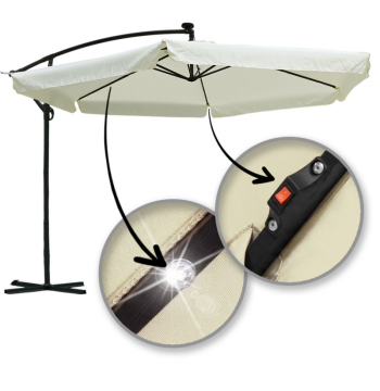 Parasol ogrodowy z oświetleniem SOLAR LED, wysięgnik i falbanka, kremowy 3,5 m. OGP11K