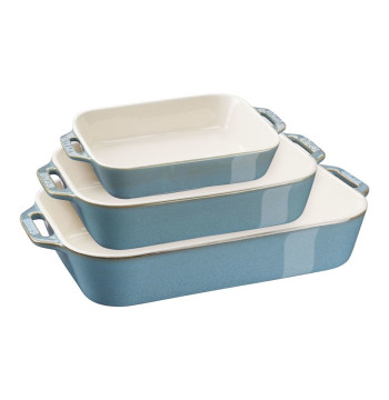 Zwilling STAUB 40508-172-0 Zestaw 3 prostokątnych półmisków ceramicznych - antyczny turkusowy