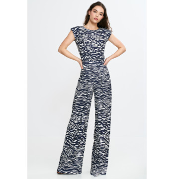 Kombinezon z nogawkami palazzo KM43 Wzór Zebra/Navy - Nife