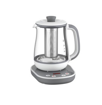 TEFAL Czajnik Tastea | BJ551B10 | Czajnik do herbaty | 1400 W | 1,5 L | Szkło | Podstawa obrotowa 360° | Szary/Biały