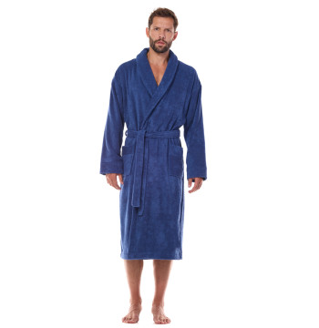 Szlafrok Męski Model Cotton Long 2450 Navy - L&L collection
