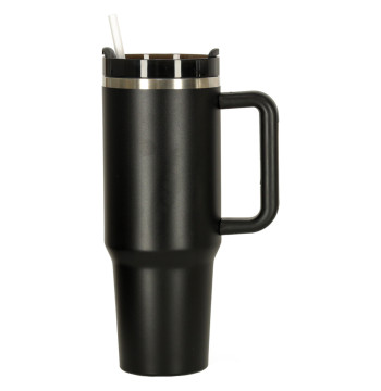 Kubek termiczny ze słomką i uchwytem termos 1200ml czarny
