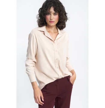 Beżowa wiskozowa koszula K73 Beige - Nife