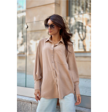 Koszula Damska Model Elisa BEZ BLU0192 Beige - Roco Fashion
