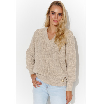 Sweter Damski Model S140 Beige Melange - Makadamia