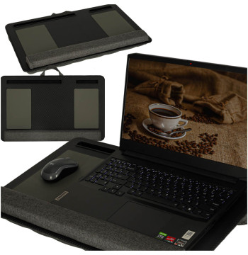 Stolik pod laptopa przenośny taca do łóżka na kolana podstawka czarny z poduszką
