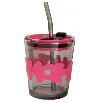 Kubek z kolorowego szkła na Kawę Herbatę ze słomką i zamknięciem 300 ML CUP13