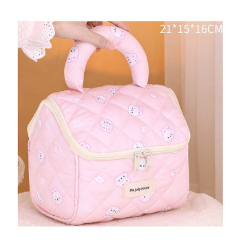 Kosmetyczka rozkładana elegancka kuferek pikowana BUNNY różowa KS131R