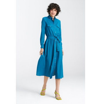 Sukienka lniana zapinana na napy S241 Blue - Nife