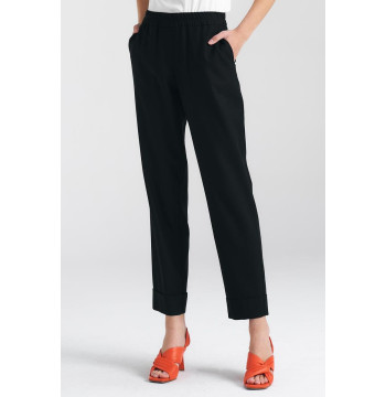Spodnie lniane z gumką w pasie SD84 Black - Nife