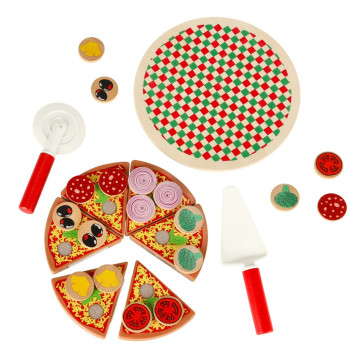 Pizza drewniany zestaw do zabawy na rzep akcesoria łopatka nóż talerz nauka krojenia 20cm