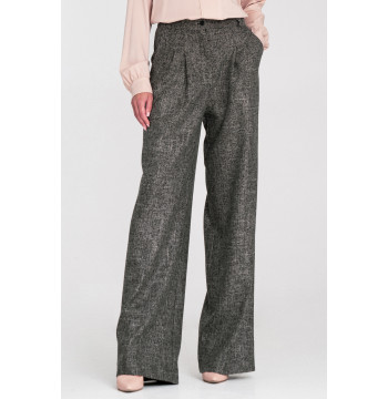 Spodnie z zakładkami wide leg SD116 Black Melange - Nife