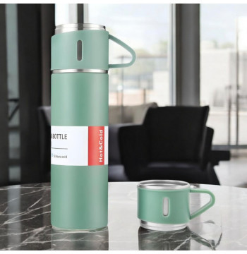 ZESTAW TERMOS Z 3 KUBKAMI zapakowany na prezent, 500 ml zielony BD24ZIE