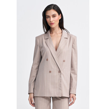 Marynarka oversize dwurzędowa prążek Z71 Beige - Nife