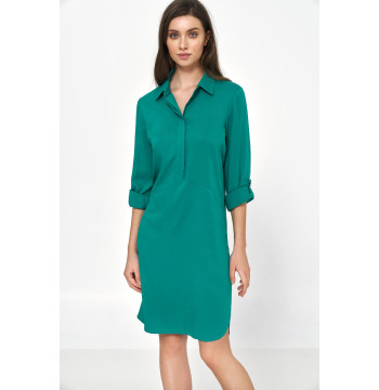 Sukienka Zielona sukienka oversize z podwijanym rękawem S226 Green - Nife