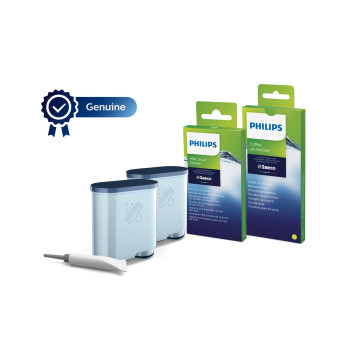 Zestaw akcesoriów do czyszczenia ekspresów Philips CA6707/10 (2 wkłady filtra AquaClean, 6 saszetek ze środkiem do czyszczenia obiegu mleka, 6 tabletek do usuwania oleju kawowego, Smar)