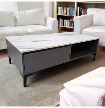 Stolik kawowy dwupoziomowy 120x60x40cm marmurek biało grafitowy STL17