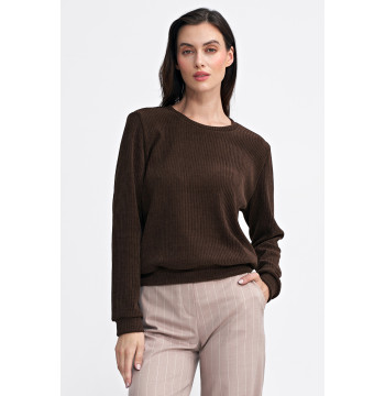 Bluza z dzianiny prążkowanej z długim rękawem BL08 Brown - Nife