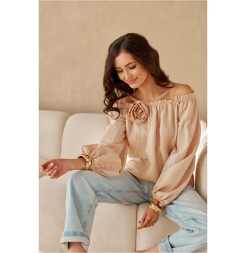 Bluzka Model Monaco BEZ BLU0206 Beige - Roco Fashion