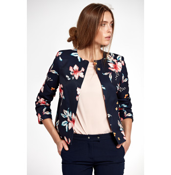 Krótki granatowy żakiet w kwiaty Z57 Flowers - Nife