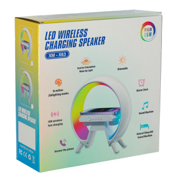 Lampka nocna LED Gamingowa RGB głośnik ładowarka indukcyjna radio budzik zegar